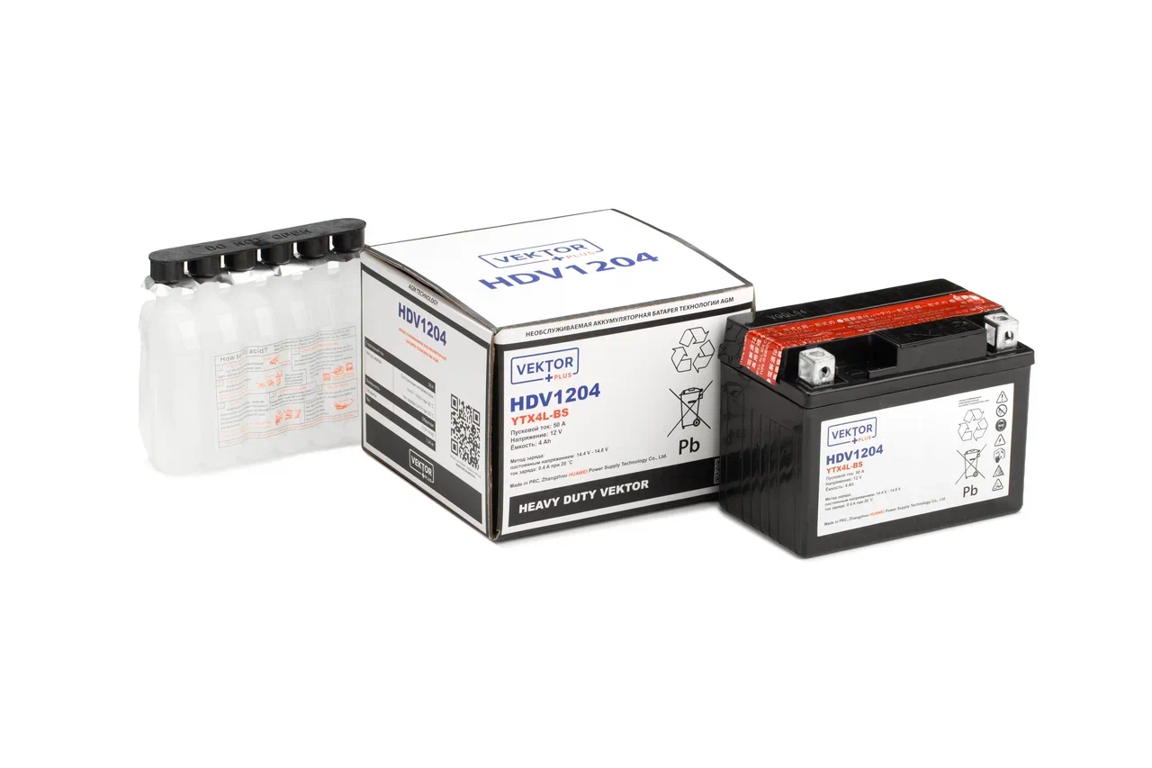 VEKTOR PLUS HDV 1204 YTX4L-BS 50А 4 Ач